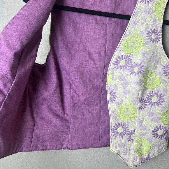 Vintage Handmade Purple Green Floral Vest Artsy Retro 70's Hippie Festival Small - Picture 2 of 6
